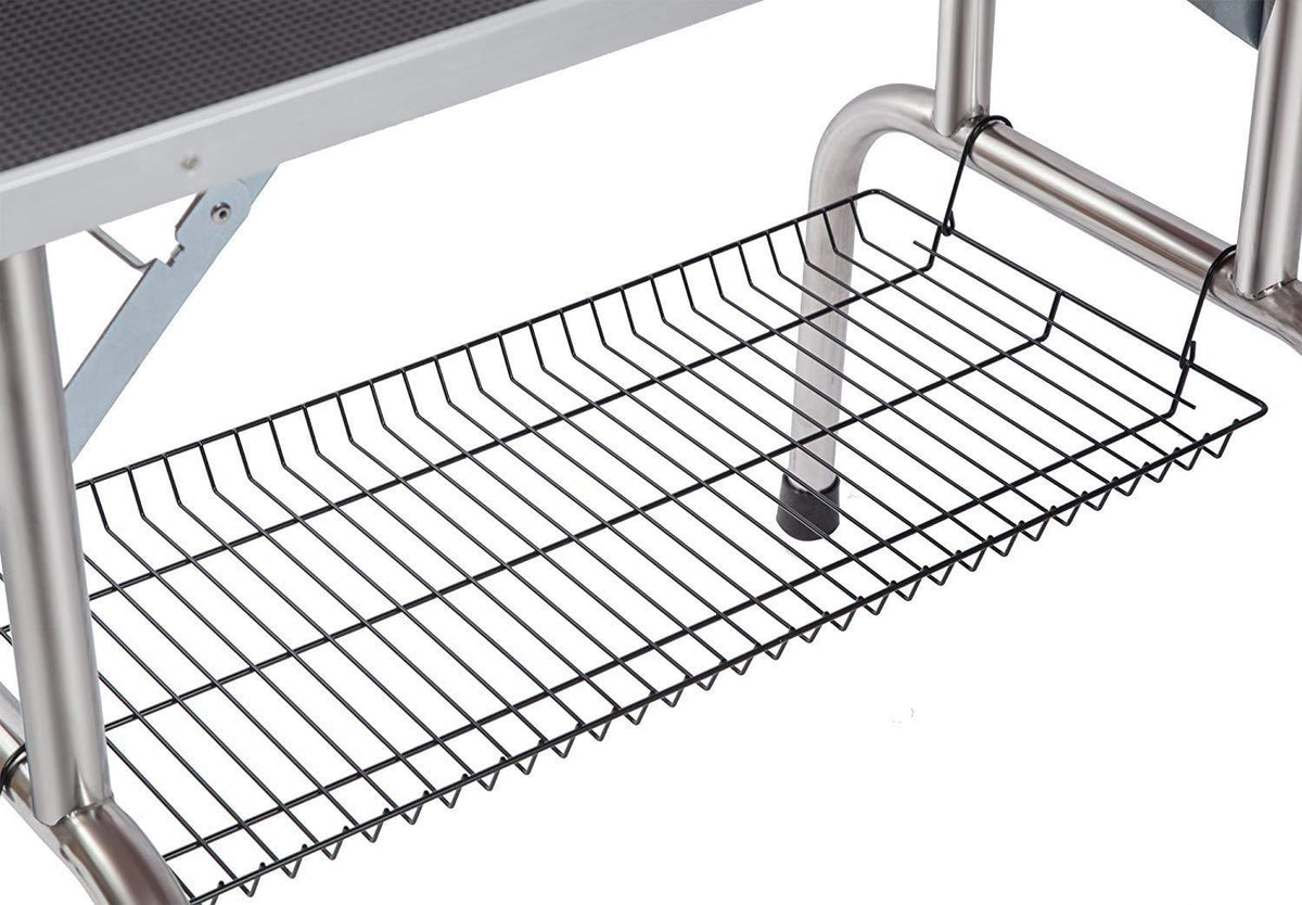 Professional Dog Grooming Table Large Adjustable Heavy Duty Portable with Arm and Noose Mesh Tray in Black Stainless Steel