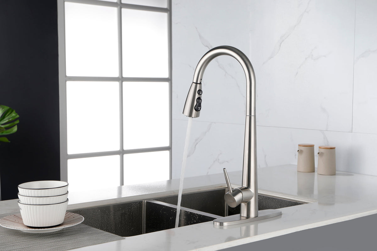 Single Handle Stainless Steel Kitchen Sink Faucet with Pull Down Sprayer