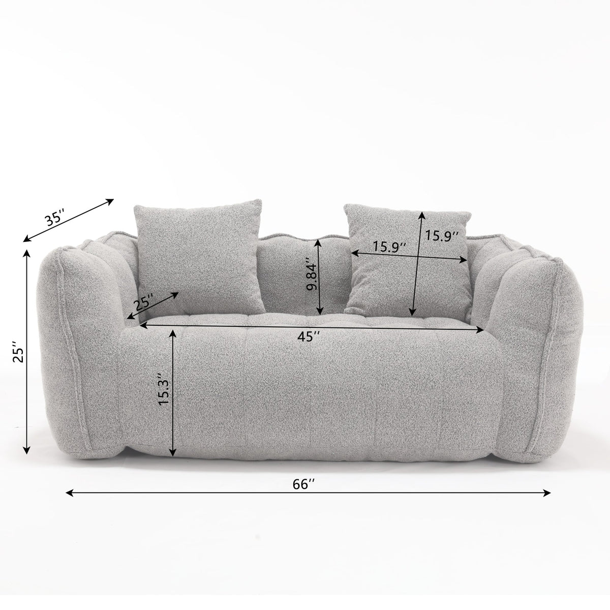 Cozy Beanbag Chair with High Resilience Foam Core for Two - Grey Chenille, 66x35x25 inches