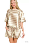 Zenana Striped Short Sleeve Tee & Shorts Set