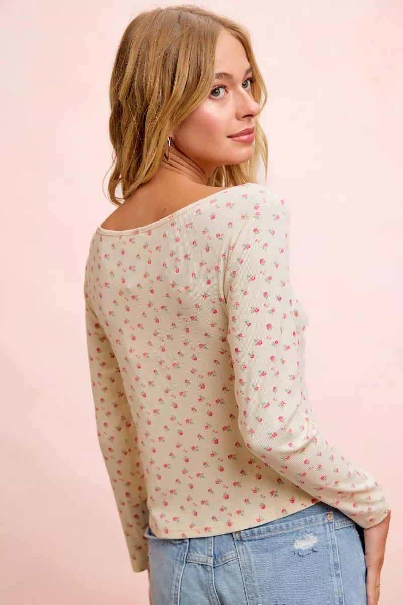 BiBi Floral Printed Spandex Jersey Long Sleeve Top