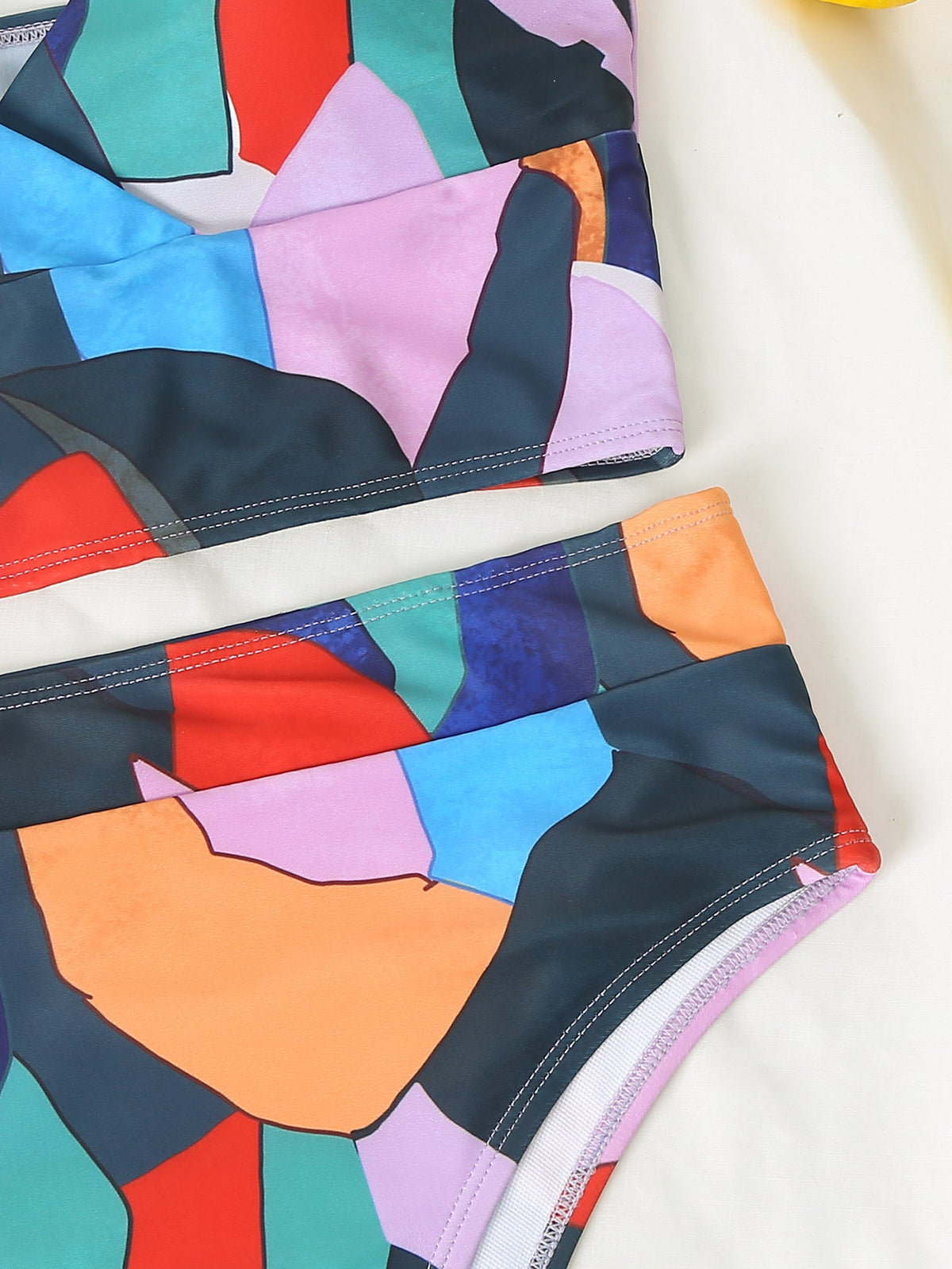 Geometric Colorful Bikini Sets Solid Color Ruffled Swimwear Bathing Suits 2 Piece Split Push Up Bandage Beachwear Women's Bikini Scoop Neck Straps Cutout Crop Top Lace Up Bottom Comfortable Beach Summer Swimsuit