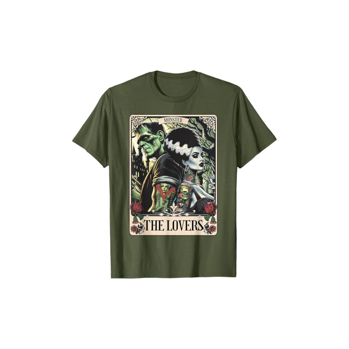 Frankenstein & Bride The Lovers Tarot T-Shirt - Gothic Horror Tee, Occult Fan Apparel