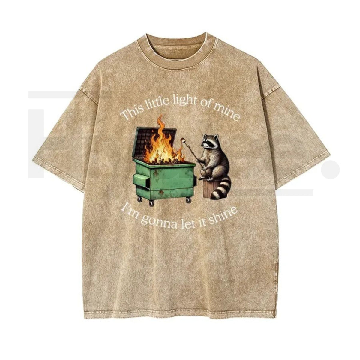 Raccoon “Let It Shine” Vintage Washed T-Shirt – Oversized Batik Cotton Inspirational Graphic Tee