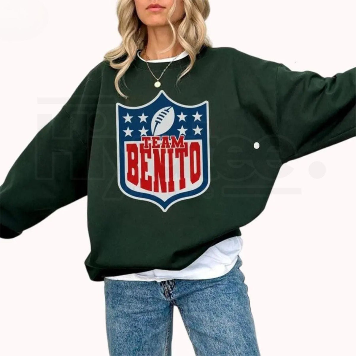 Team Benito Sweatshirt: Retro Football Shield Graphic Crewneck Pullover