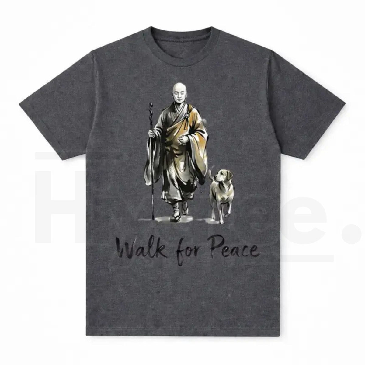 Aesthetic "Walk For Peace" Zen T-Shirt – Minimalist Monk & Dog Graphic Tee