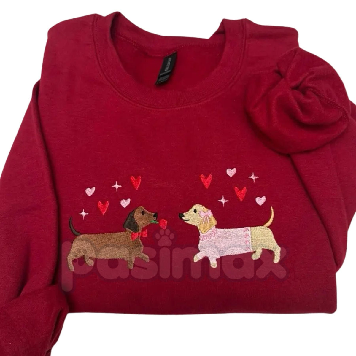 Embroidered Dachshund Valentine’s Day Sweatshirt – Cute Doxie Heart Crewneck