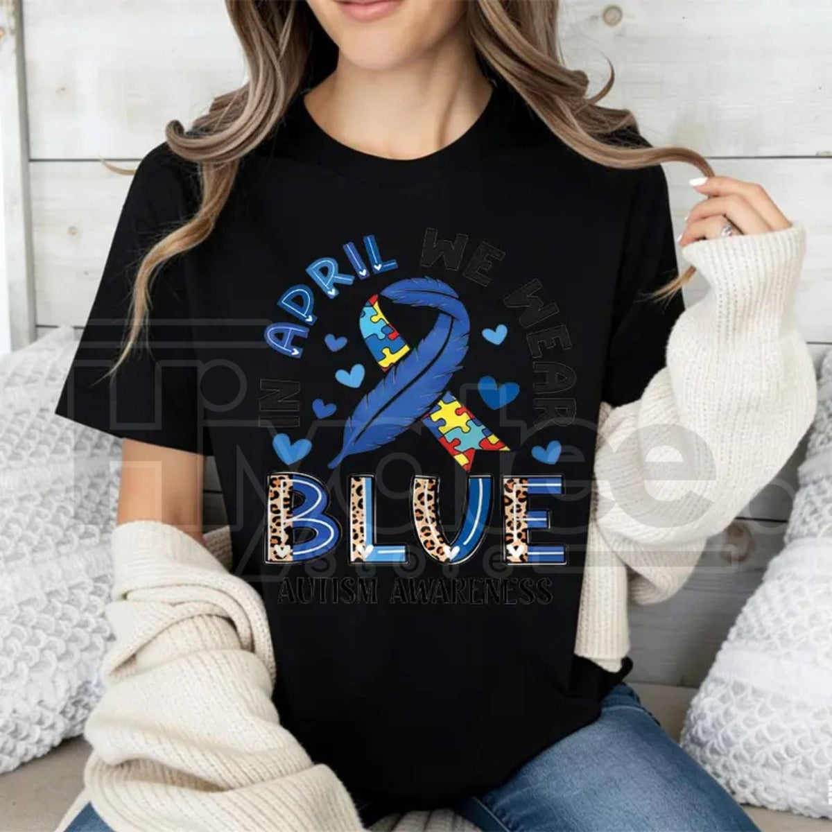 "In April We Wear Blue" Autism Awareness – Ribbon Puzzle Piece Women's Top