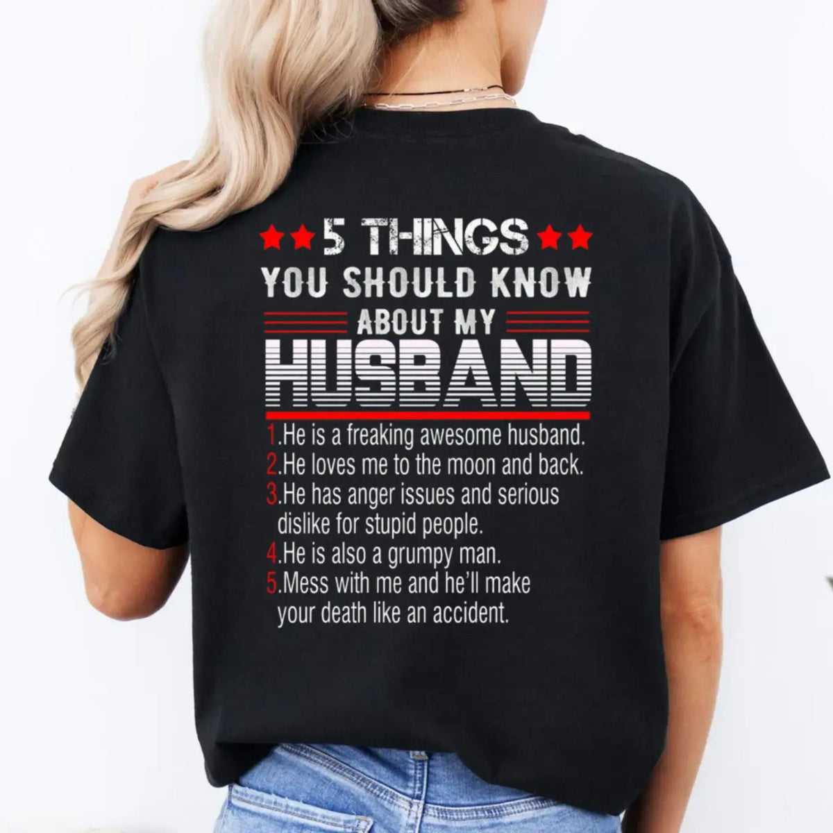 "5 Things You Should Know About My Husband" T-Shirt - Funny Wife Tee, Gift for Her from Husband