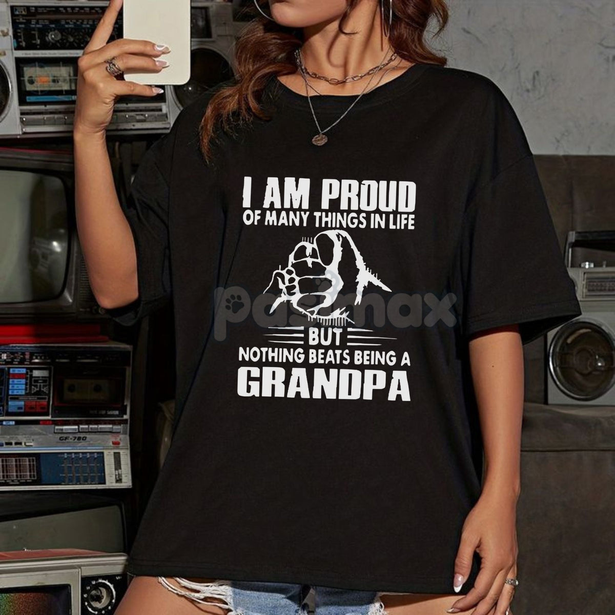 "Proud of Many Things" Grandpa T-Shirt - Personalized Monogrammed Tee, Funny Grandfather Gift