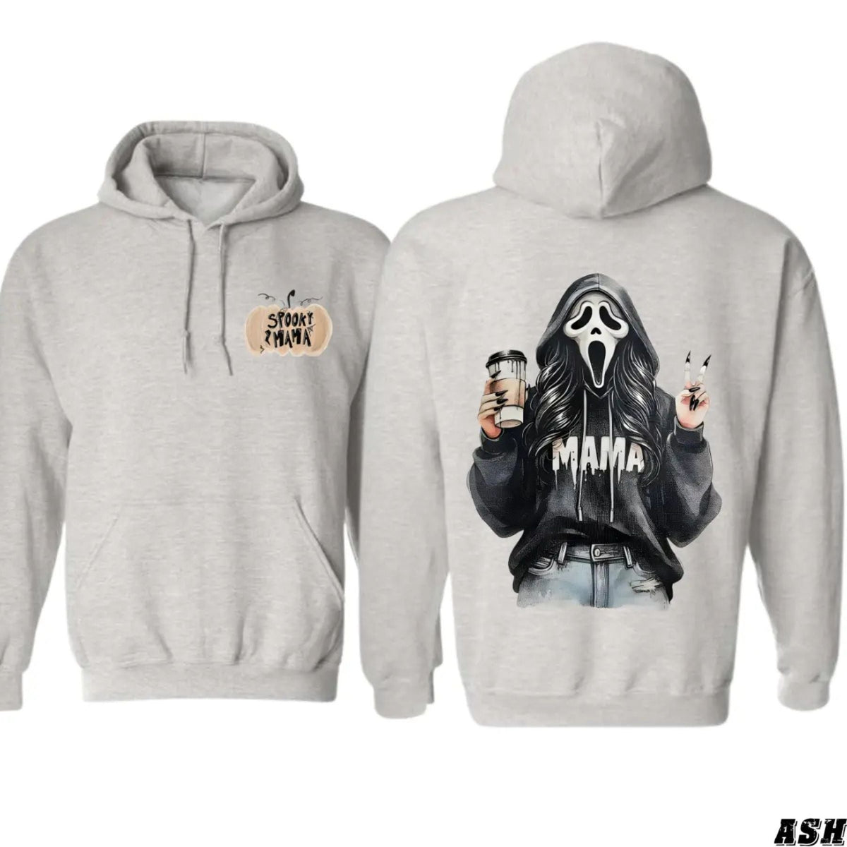 Spooky Mama Coffee Ghost Hoodie – Cozy Unisex Pullover for Moms, Fun Halloween Design, Perfect for Fall, Pumpkin Patch & Trick or Treating