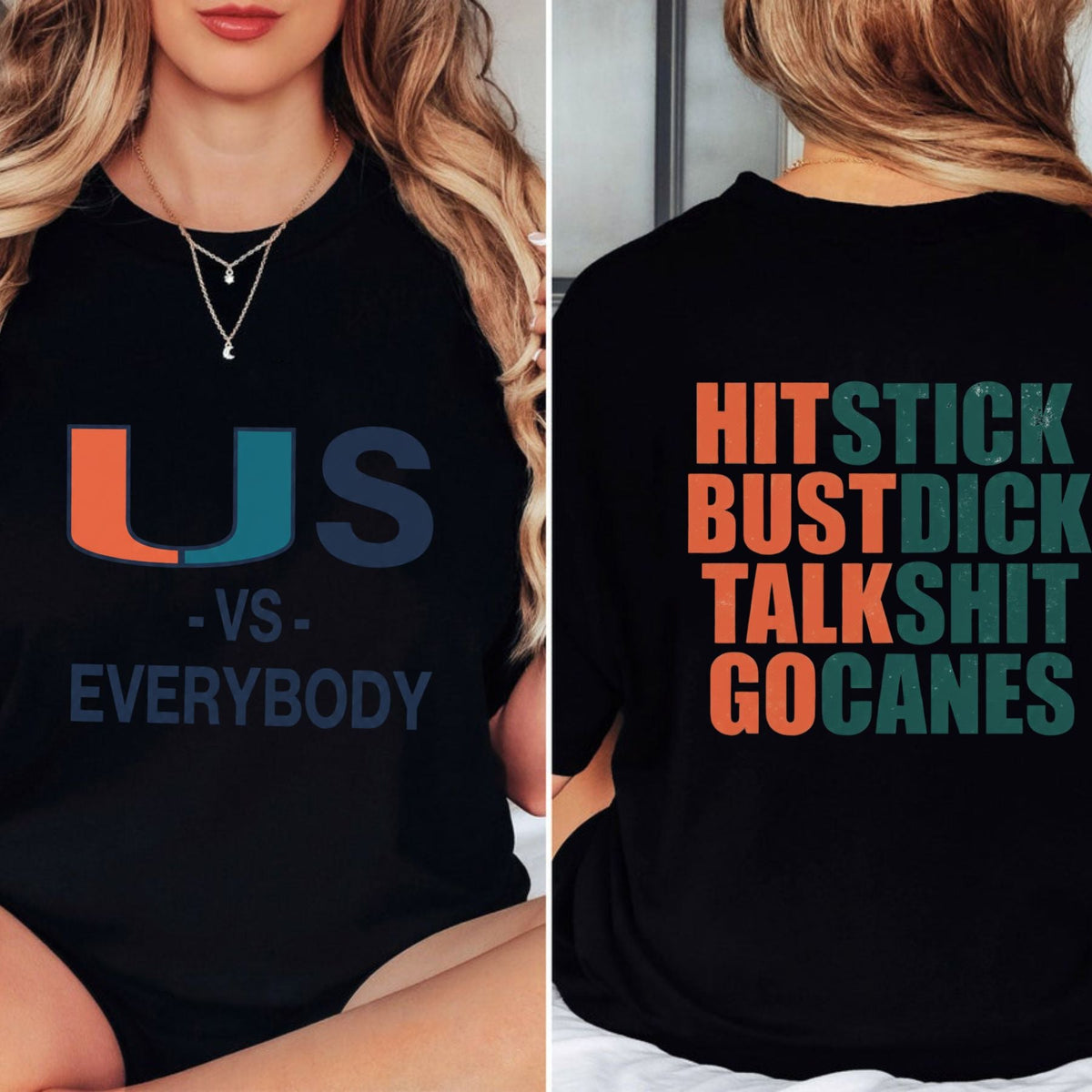 "Hit Stick Bust Dick Talk Shit" Miami Hurricanes Fan T-Shirt - Hard-Hitting U Football Tee, Sarcastic Miami Defense Graphic Shirt, Funny Hurricanes Tailgate Apparel