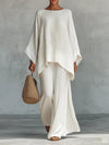 Full Size Round Neck Top and Wide Leg Pants Set Plus Size