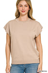Zenana Viscose Round-neck Short Sleeve Sweater