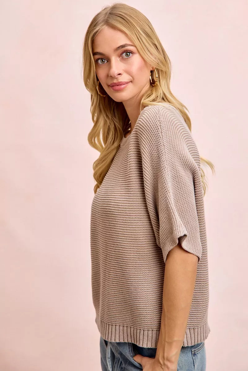 BiBi Short Dolman Sleeves Washed Knit Top