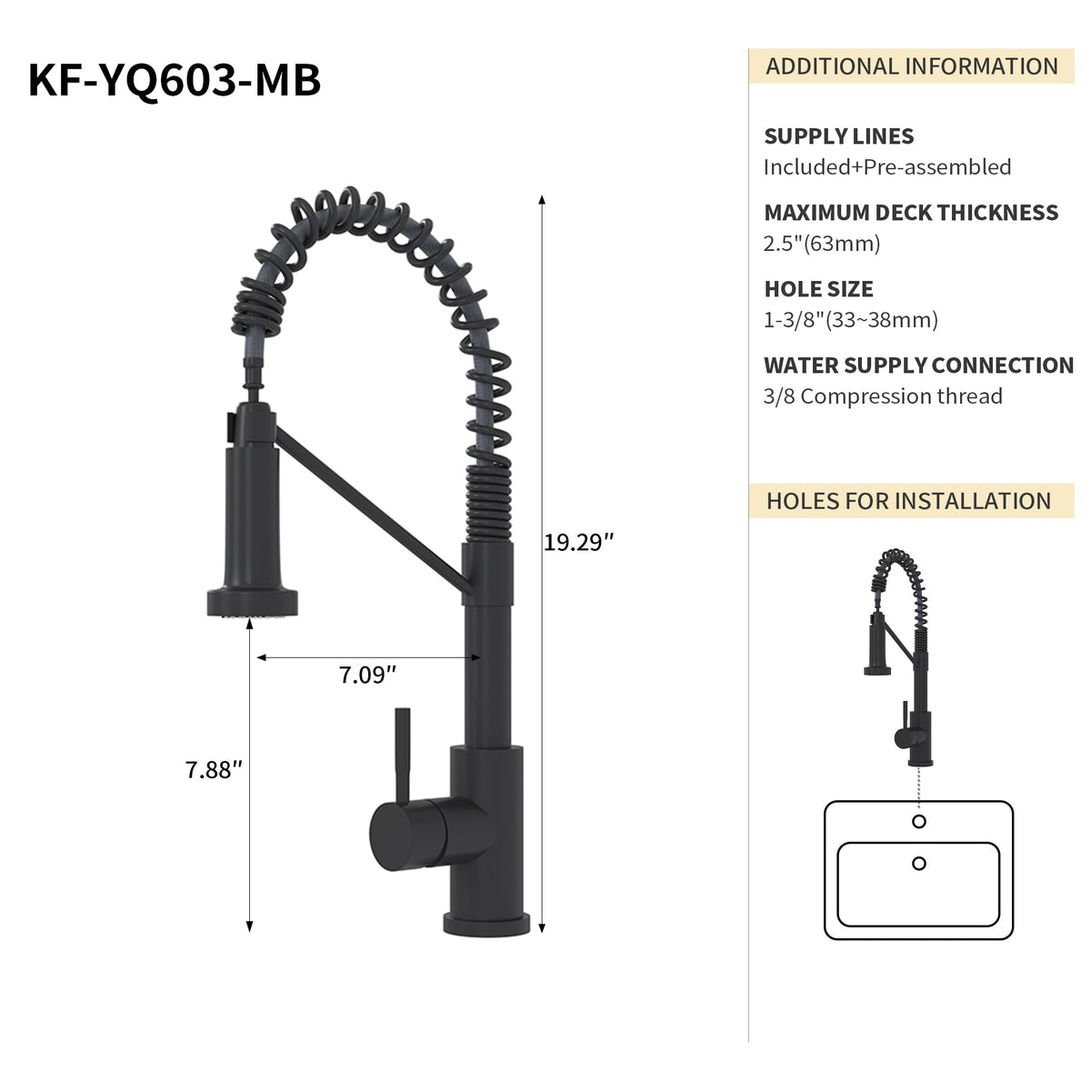 Bothwa Home CUPC Certified 19' Single Handle Kitchen Faucet (Matt Black Finish)