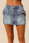SO ME Bow Knot Pocket Denim Mini Skirt