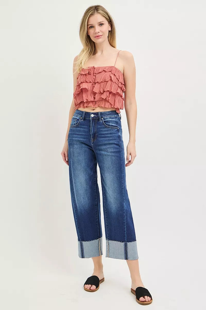 RISEN Full Size Slouchy Crop Barrel Cuffed Jeans Plus Size