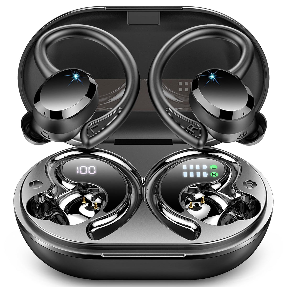 Hupoaf Wireless Earbud Bluetooth Bluetooth Headphones LED Display IPX7 Waterproof in-Ear