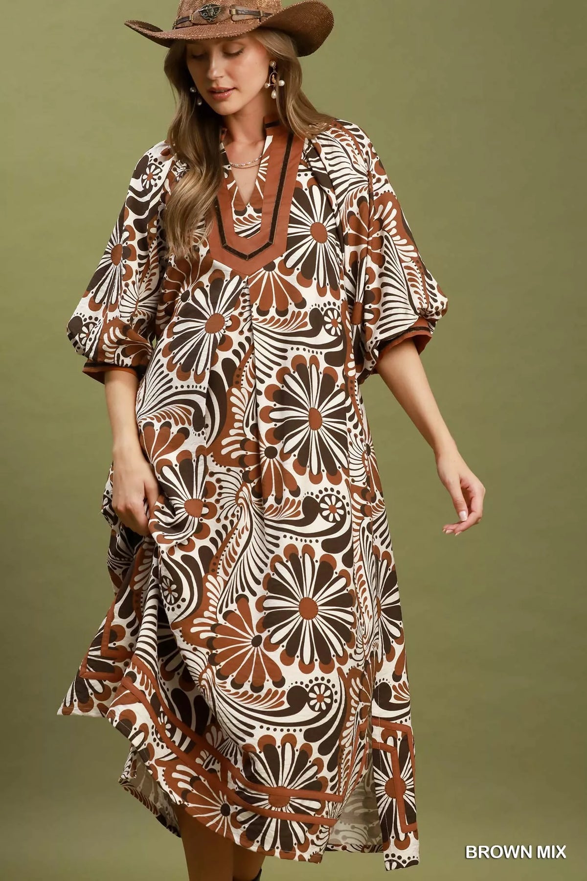 Umgee Abstract Print Midi Dress