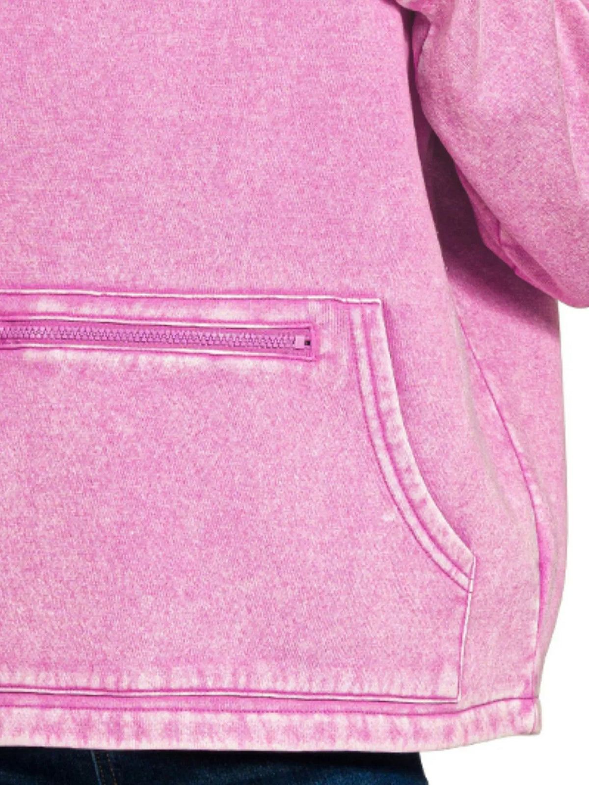 Zenana Fleece Washed High Neck Kangaroo Pocket Sweatshirt