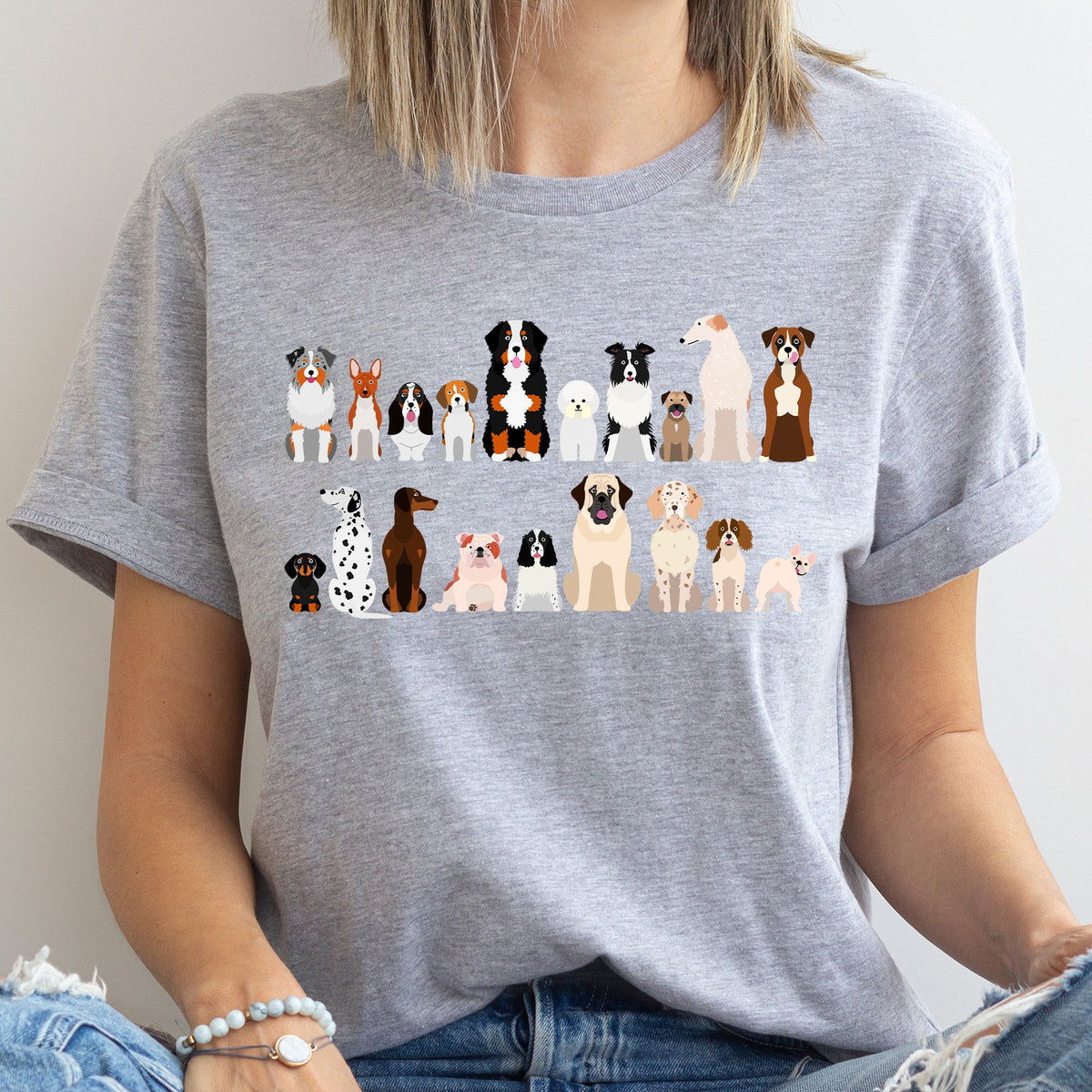 Dog Lovers Breeds Illustration Featuring Beloved Canines In Playful Portraits Graphic Tee