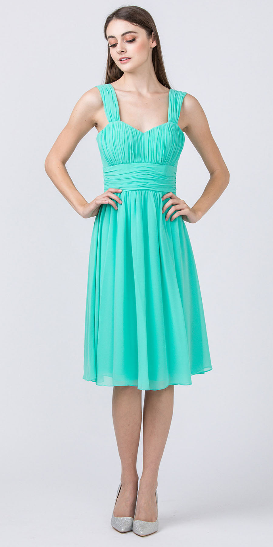 CLEARANCE - Lilac Short Wedding-Guest Dress Ruched-Bodice (Size Medium)