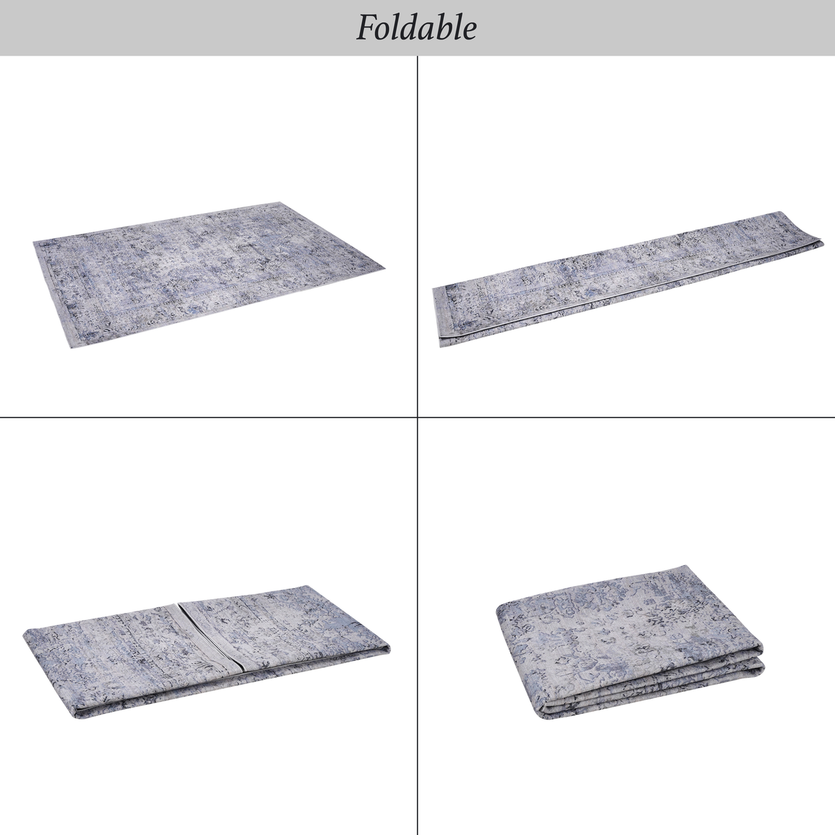 NAAR MAVAL Blue Washable Rug 5x8 Area Rug (Blue+Cream, 5' x 8')