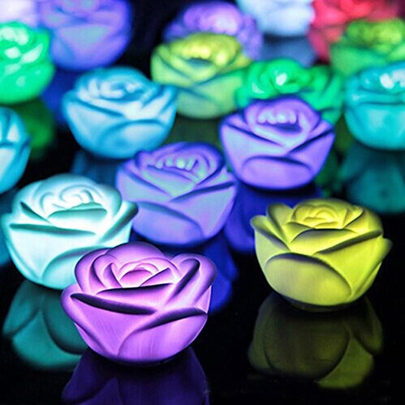 6/12pcs LED Candle Light Simulation Rose Romantic Holiday Party Wedding Confession with Reusable Night Decoration Colorful Light Flameless LED Tea Lights Candle Romantic Love Rose Shape LED Candle