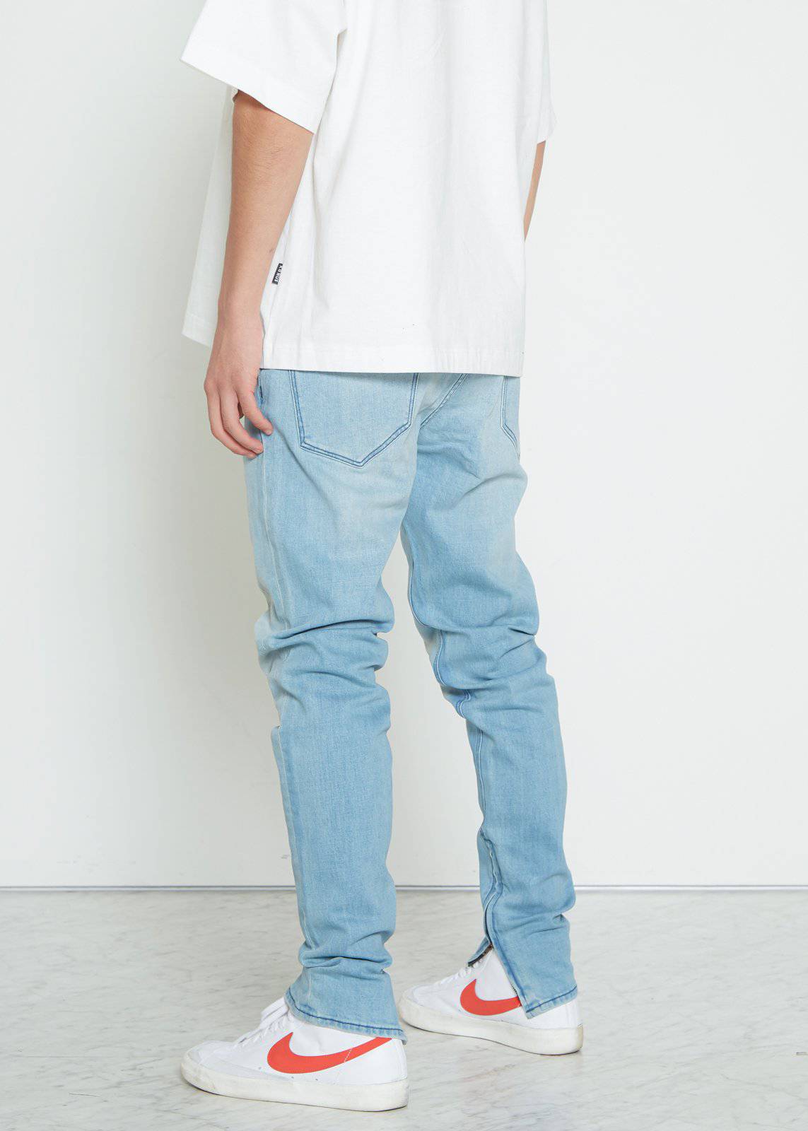 Men's Side Zip Slim Fit Denim in Light Blue Wash