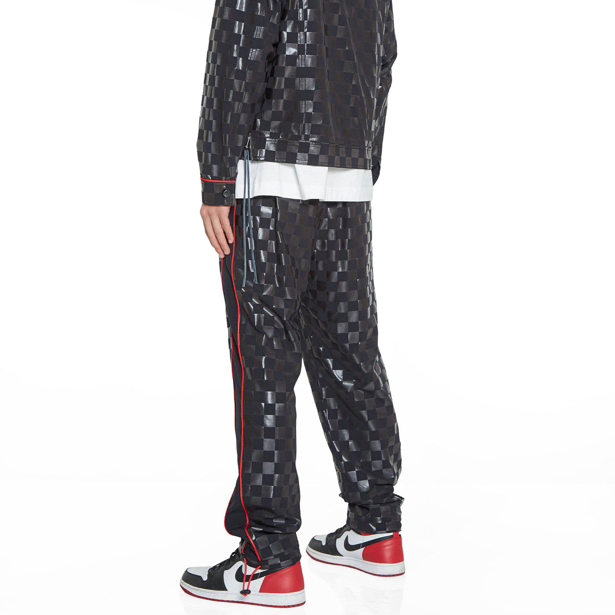 Konus Men's Tonal Checker Printed Pants in Black