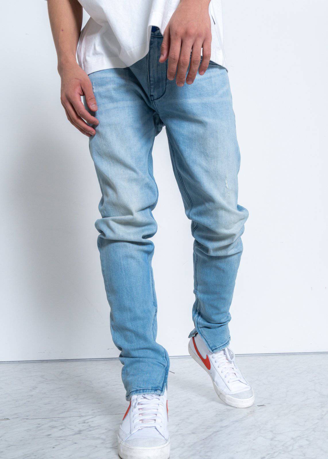 Men's Light Washed Denim With Repair Works