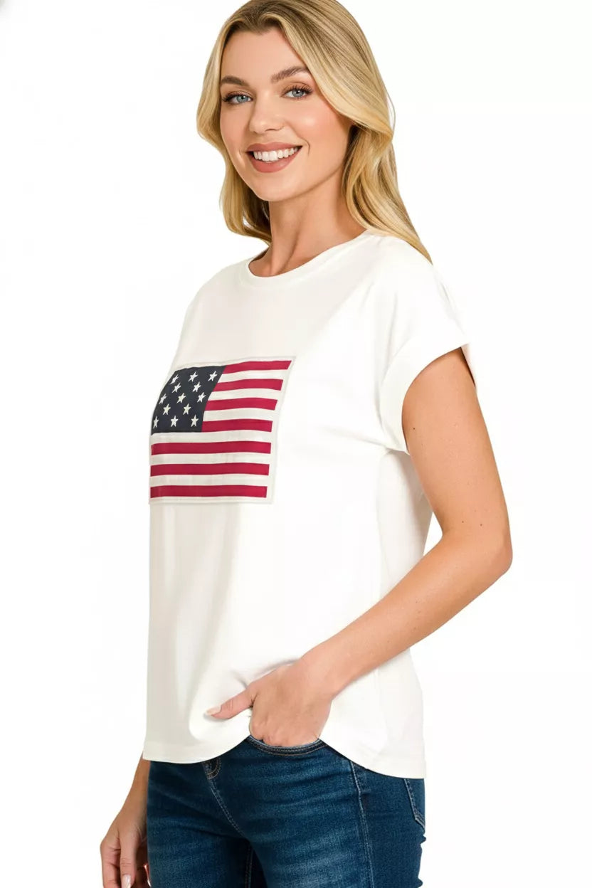 Zenana Full Size US Flag Round Neck Short Sleeve T-Shirt Plus Size