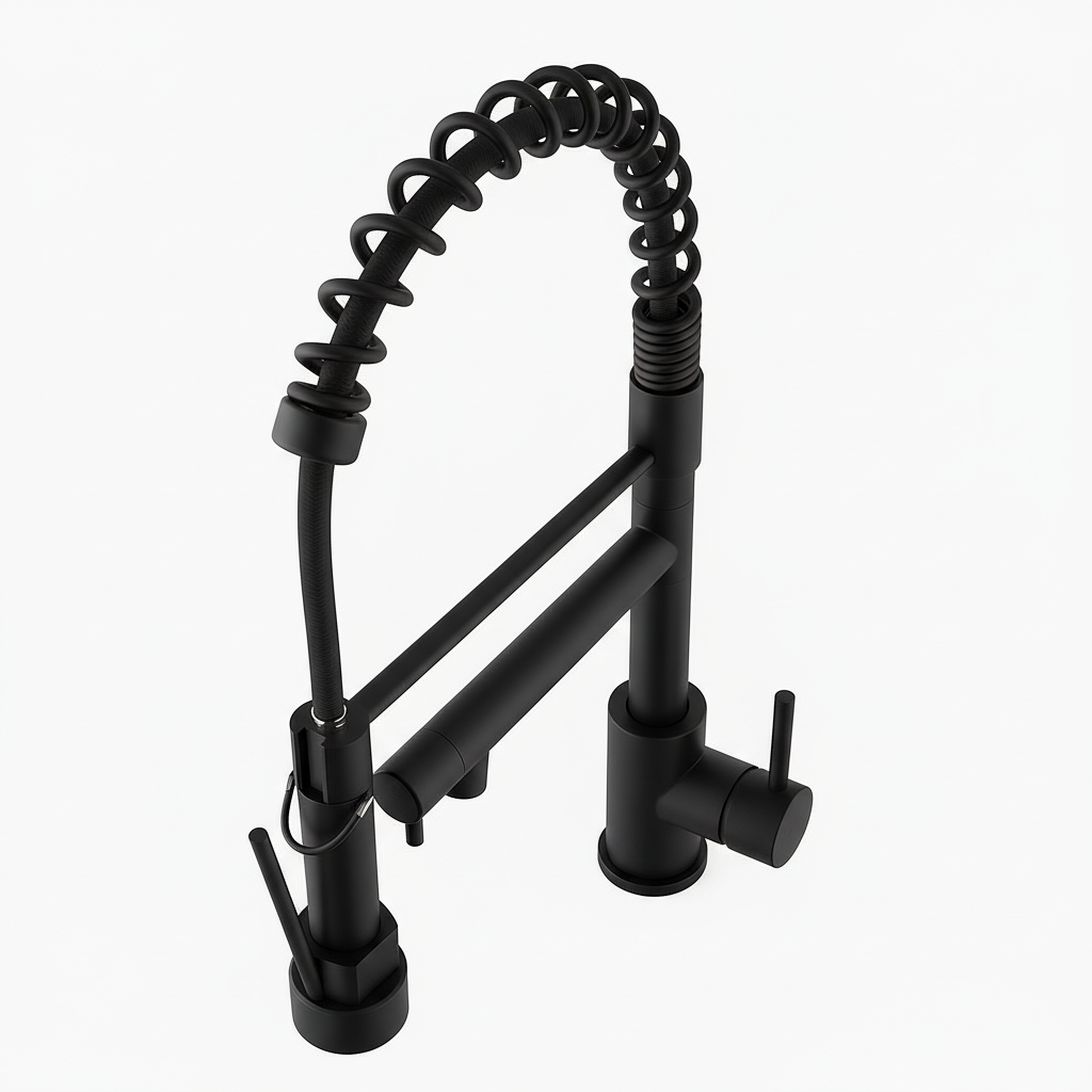 Kitchen Faucet with Pull Down Sprayer, Touch On Single Handle 2- Function Stainless Steel Spring Neck, Single Hole Installation for Residential, Commercial, RV, Bar & More, Matte Black