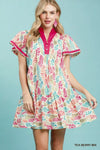 Umgee Leaf Print Flutter Sleeve Tiered Mini Dress