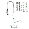 Commercial Faucet with Pre-Rinse Sprayer, 44' Height, 8' Center, 12' Swing Spout, Wall Mount Kitchen Sink Faucet, Brass Constructed Device with Pull Down Spray, for 1/2/3 Compartment Sink