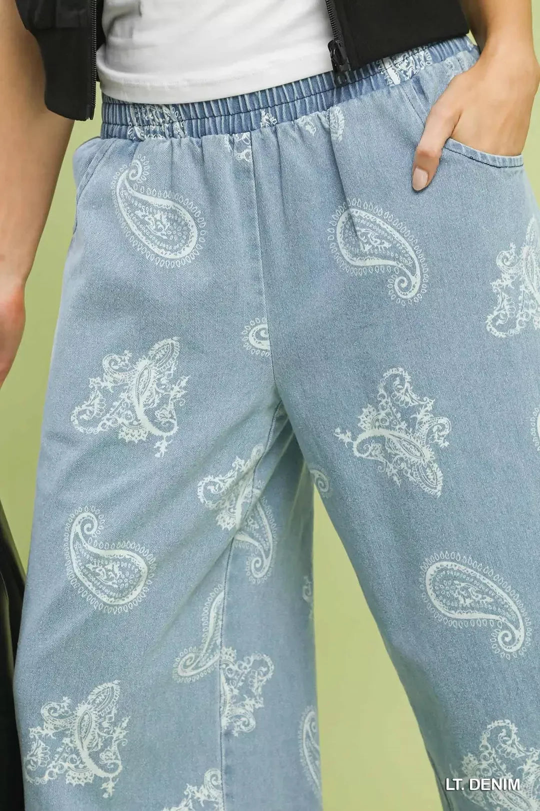 Umgee Denim Paisley Wide-Leg Pants