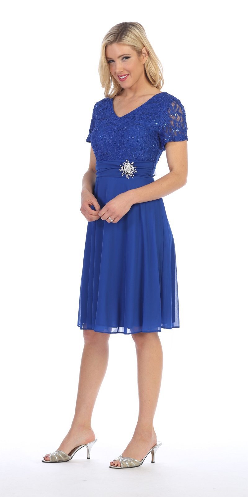 CLEARANCE - Celavie 6320S Knee Length Dress With Short Sleeves (Size L)