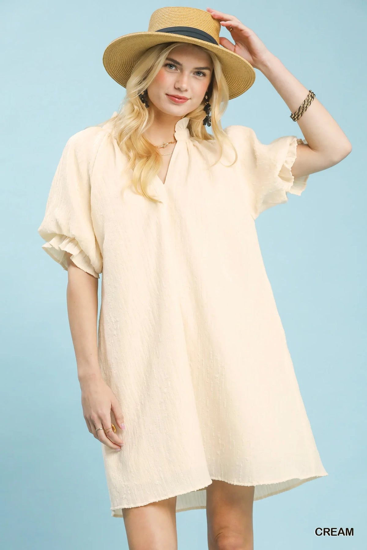 Umgee Linen Blend Ruffle Dress