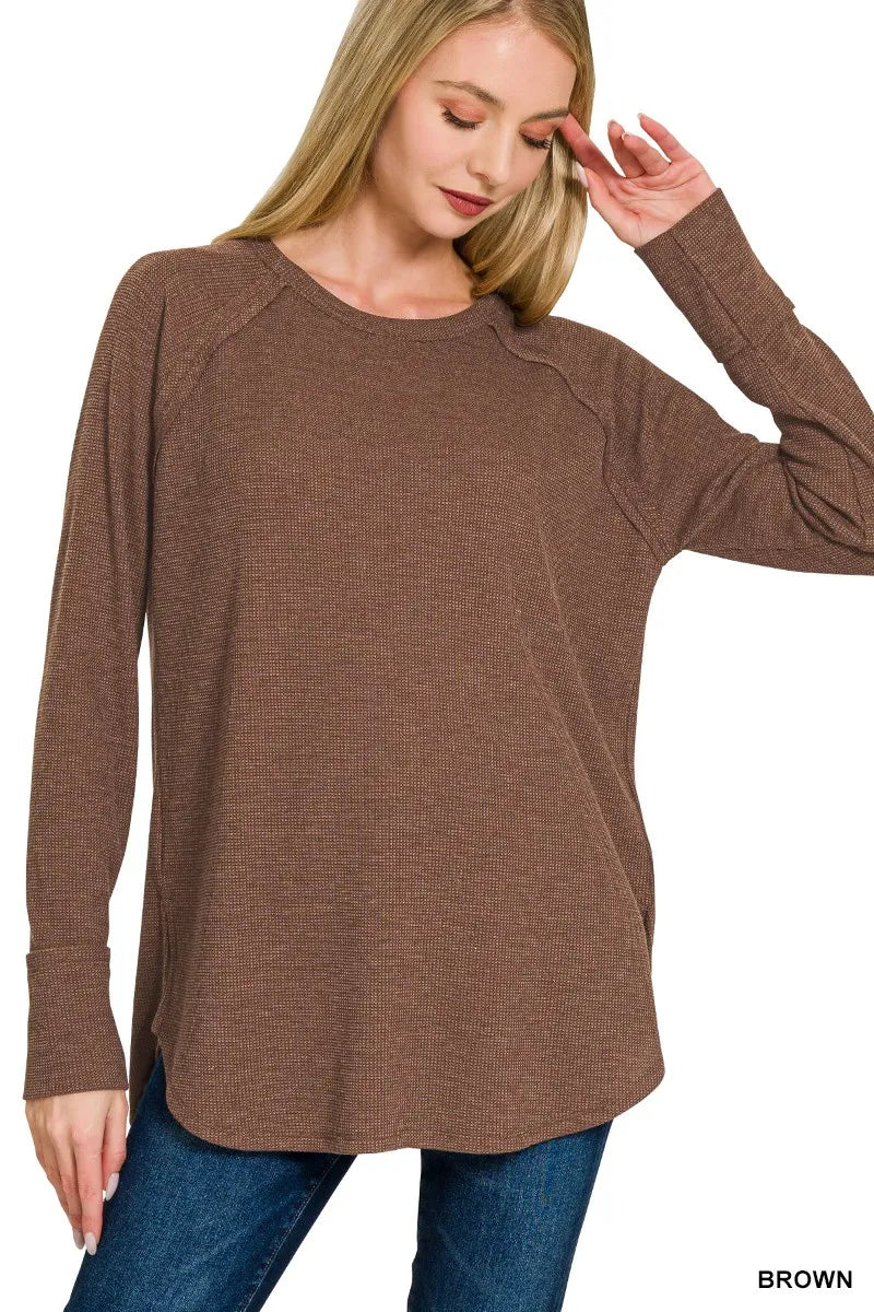 Zenana Baby Waffle Long Sleeve Top