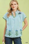 Umgee Embroidered Stripe Button Front Top
