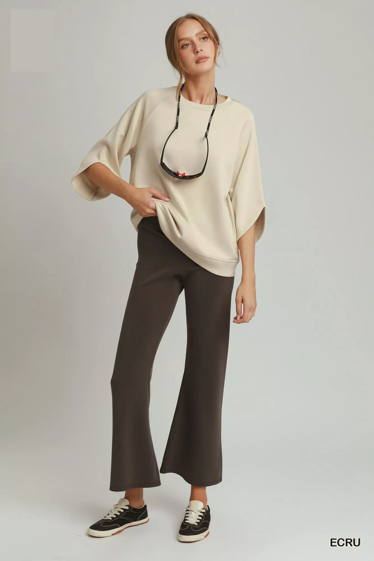 Umgee Round Hem Raglan Sleeve Top