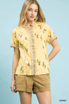 Umgee Printed Ruffle Trim Button Front Blouse