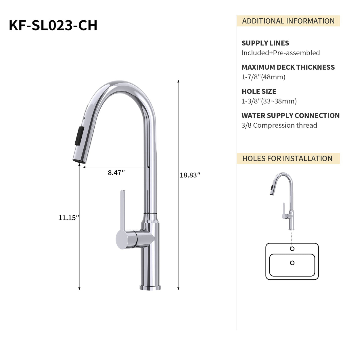Bothwa Home 18.83' CUPC Certified Pull-down Kitchen Faucet (Brushed Nickel Finish)