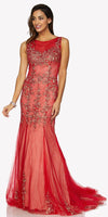 Juliet 656 Sleeveless Appliqued Mermaid Gown Godets and Train
