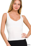 Zenana Ribbed Seamless Bra Padded V-neck Tank Top