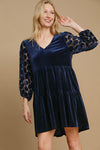 Dotted Lace Sleeve Tiered Velvet Mini Dress For Women – Vintage Velvet Dress, Lace Sleeve Mini Dress, Tiered Velvet Dress, Elegant Party Dress