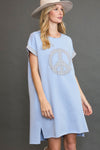 Peace Plaid Applique Short Sleeve Mini Dress – Chic and Stylish Plaid Dress with Applique Detailing for a Trendy and Versatile Look