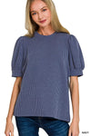 Zenana Raised Rib Puff Sleeve Top