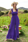 Davi & Dani Smocked Bodice Strap Ruffle Tie Belt Jumpsuit